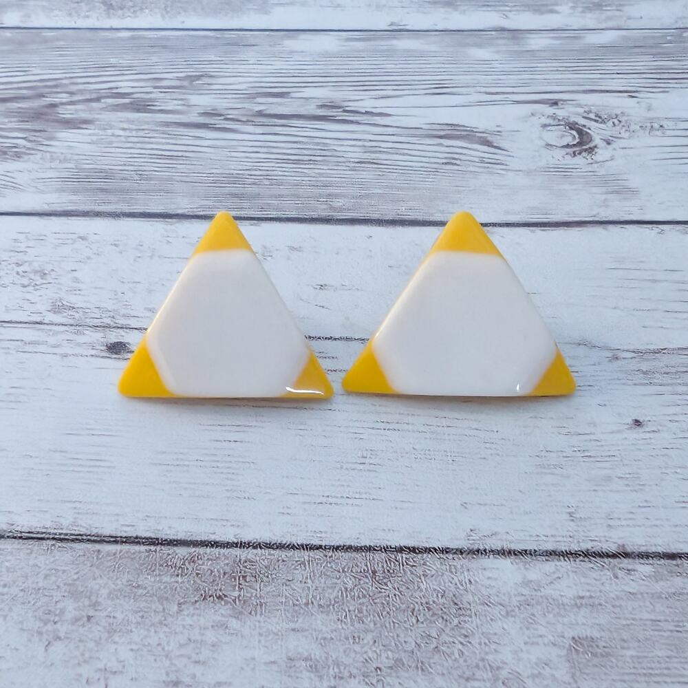 Vintage Clip On Earrings Retro Statement Cream & Yellow Large Triangle